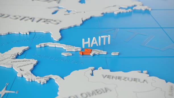 Haiti highlighted on a white simplified 3D world map. Digital 3D render.
