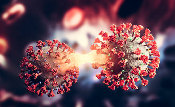 Coronavirus Covid-19 new variant mutation. Covid pandemic, 3d illustration
