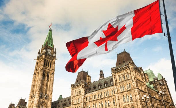 canada flag waving in ottawa