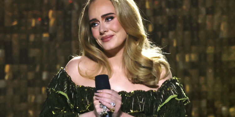 LONDON, ENGLAND - FEBRUARY 08: (EDITORIAL USE ONLY)  Adele performs at The BRIT Awards 2022 at The O2 Arena on February 8, 2022 in London, England. (Photo by David M. Benett/Dave Benett/Getty Images)