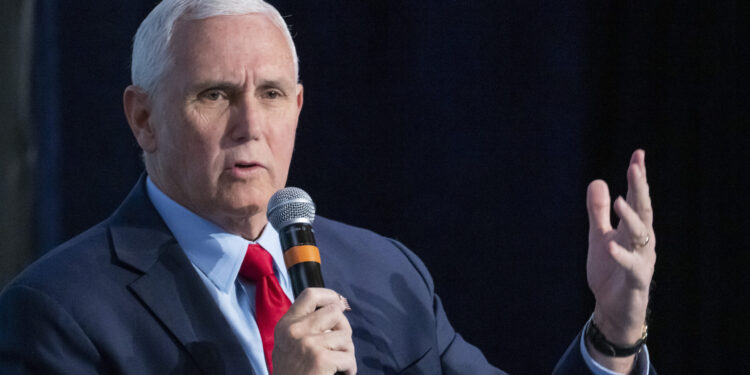 FILE - Former Vice President Mike Pence speaks at the National Review Ideas Summit, March 31, 2023, in Washington. Pence won't appeal order to testify in Justice Department's Jan. 6 probe, according to his spokesman. (AP Photo/Alex Brandon, File)