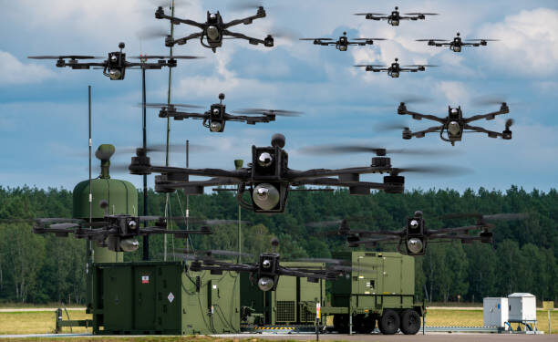 Swarm of combat drones  and command systems