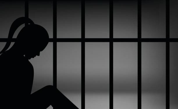 eps10 vector female in prison, illustration silhouette woman in jail