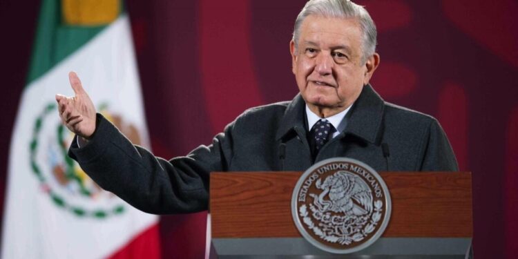 Handout picture released by the Mexican Presidency showing Mexican President Andres Manuel Lopez Obrador during a press conference at the Palacio Nacional in Mexico City on January 17, 2022.