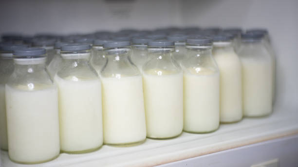 frozen breast milk bottle arrangement in freezer