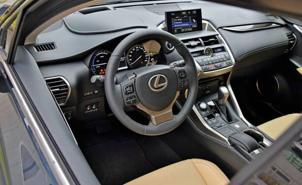 Vienna, Austria - September 30th, 2014: Interior in luxurious SUV Lexus NX 300h. This elegant interior is made with luxury materials, for example aluminium and cowhide.