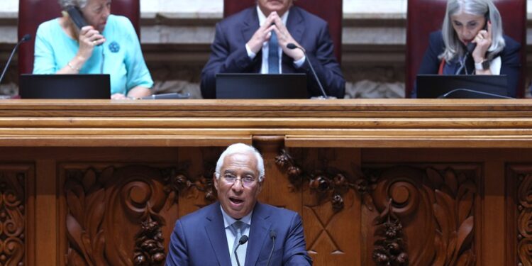 Lisbon (Portugal), 20/07/2023.- Portuguese Prime Minister Antonio Costa delivers a speech during the State of the Nation debate at the parliament in Lisbon, Portugal, 20 July 2023. (Lisboa) EFE/EPA/TIAGO PETINGA