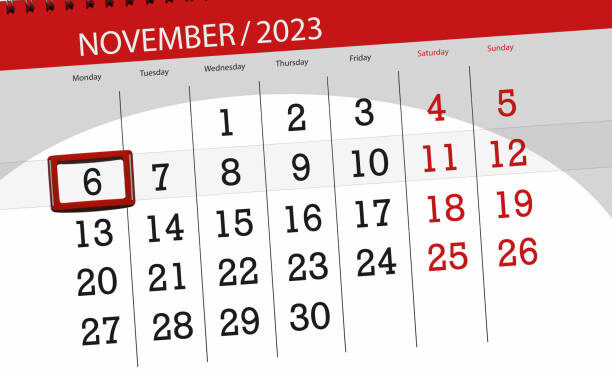 Calendar 2023, deadline, day, month, page, organizer, date, November, monday, number 6.